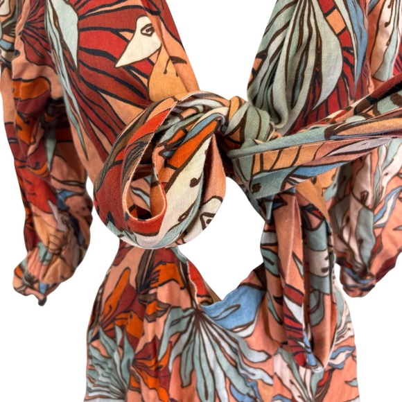 $500 NICHOLAS Women Asilah Orange Printed Linen Hourglass Dress Tie-Front Size 8 - Picture 5 of 15